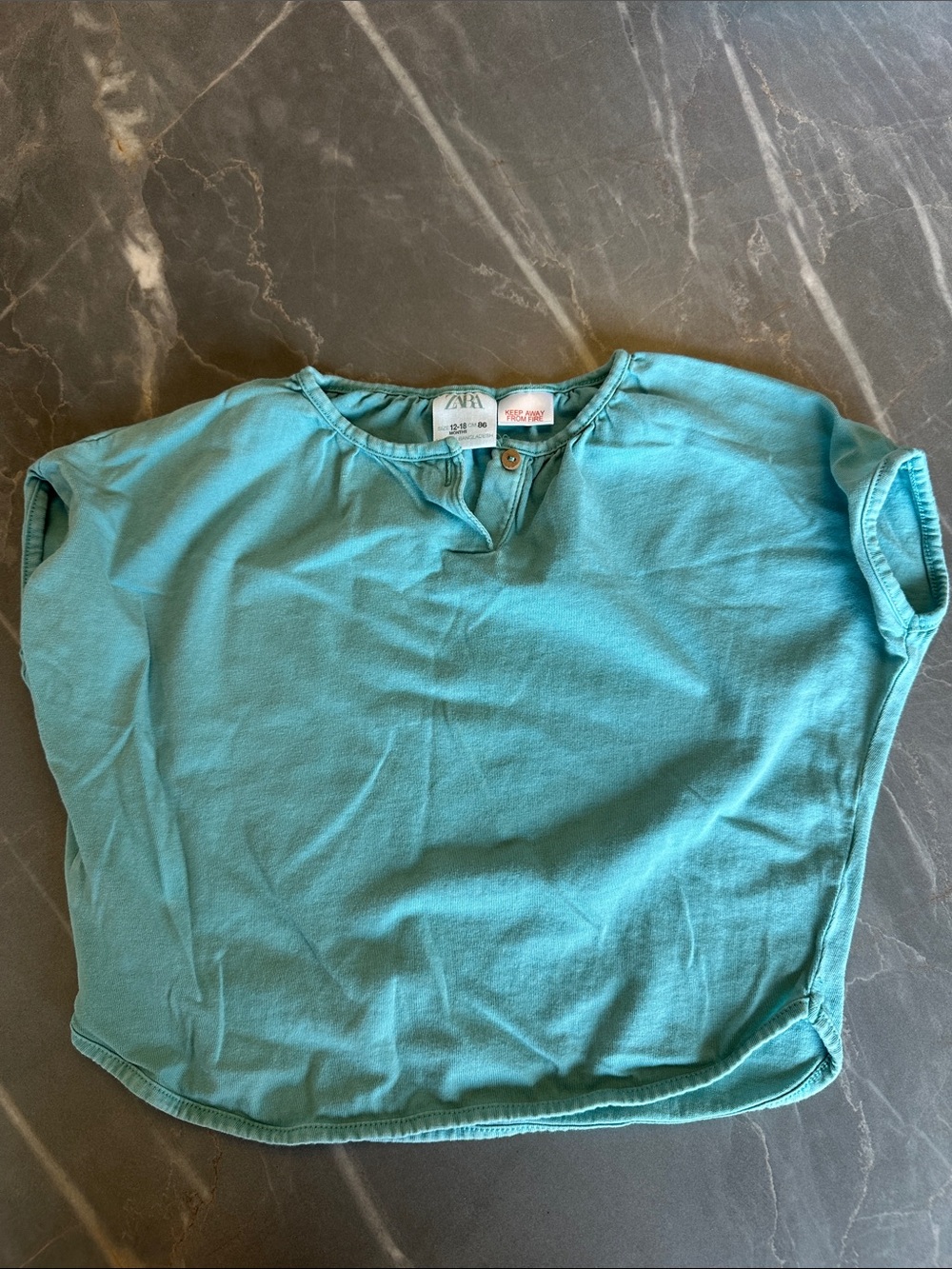 Zara Teal Short Sleeve Cotton Top with Button Neck